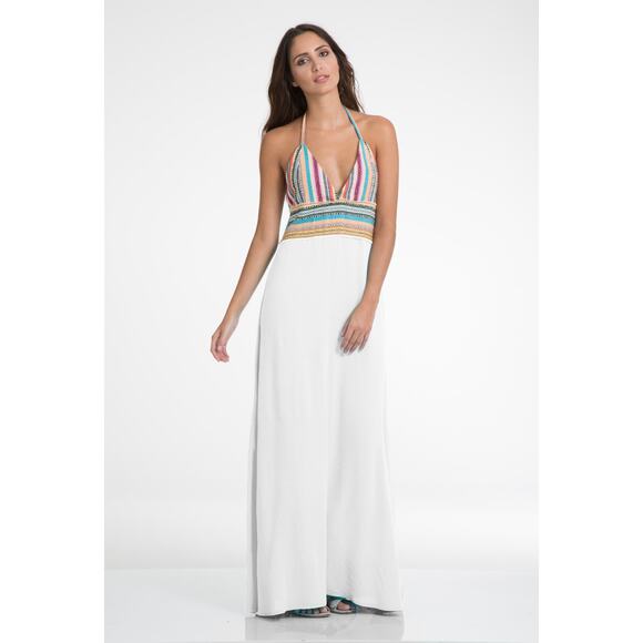 ELAN Tropical Halter Maxi Sundress Cover Up Boho Breeze Resort White Women's S - Picture 3 of 12